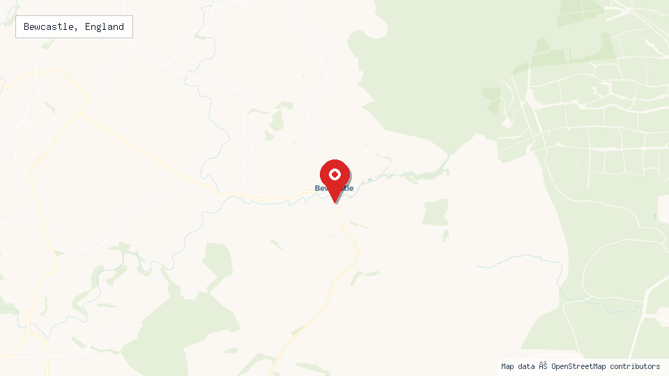 Street map of Bewcastle, England with location pin