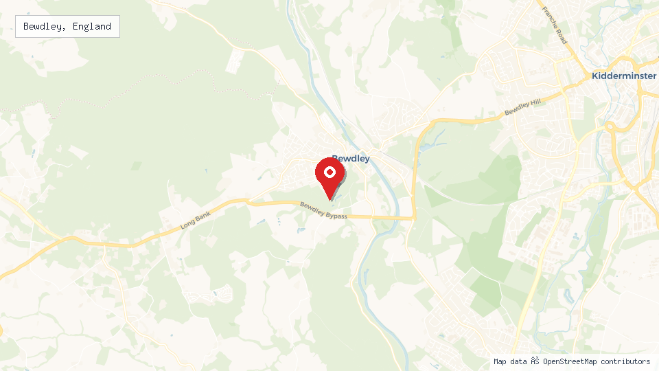 Street map of Bewdley, England with location pin