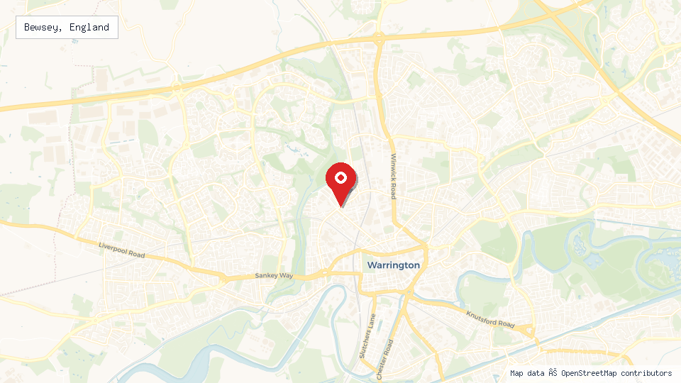 Street map of Bewsey, England with location pin