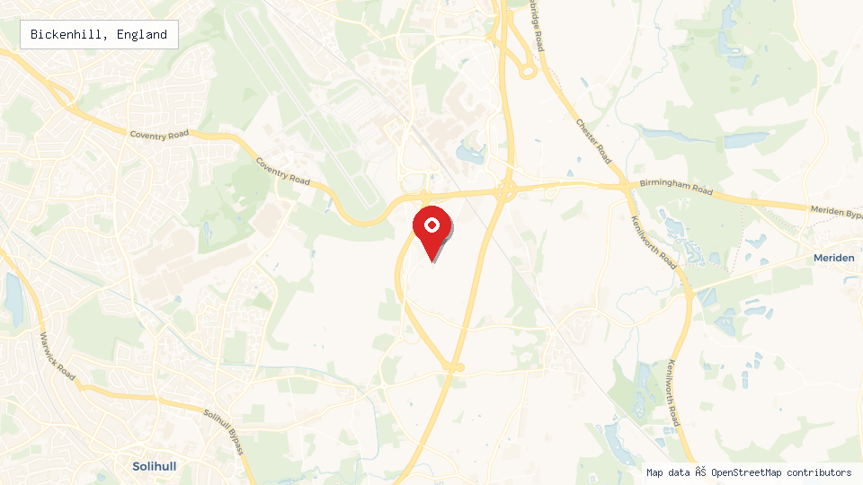 Street map of Bickenhill, England with location pin