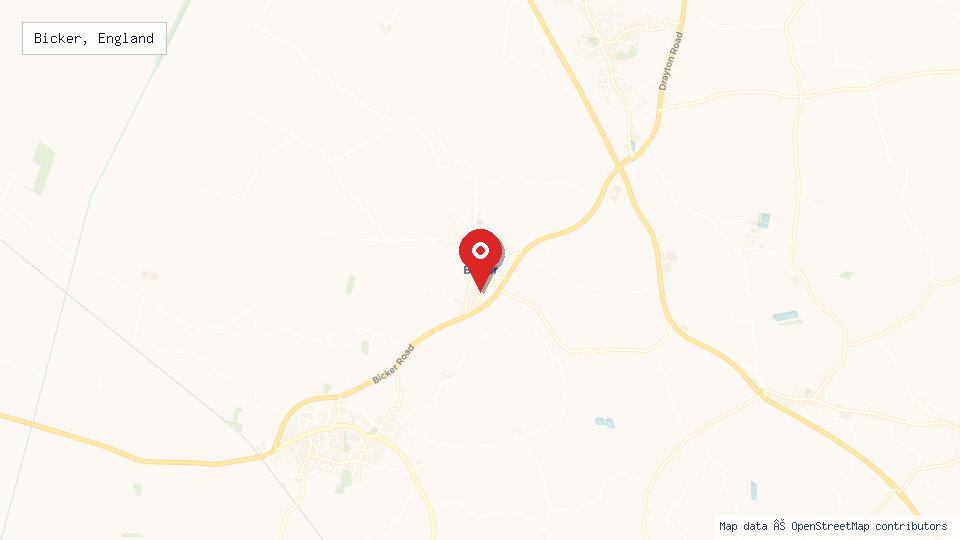 Street map of Bicker, England with location pin