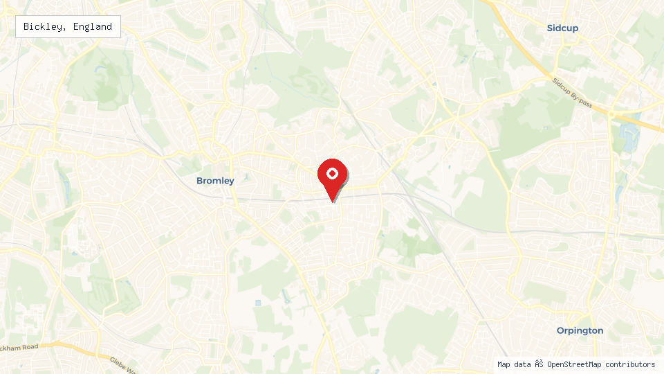 Street map of Bickley, England with location pin