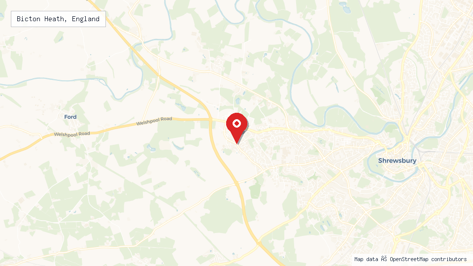 Street map of Bicton Heath, England with location pin