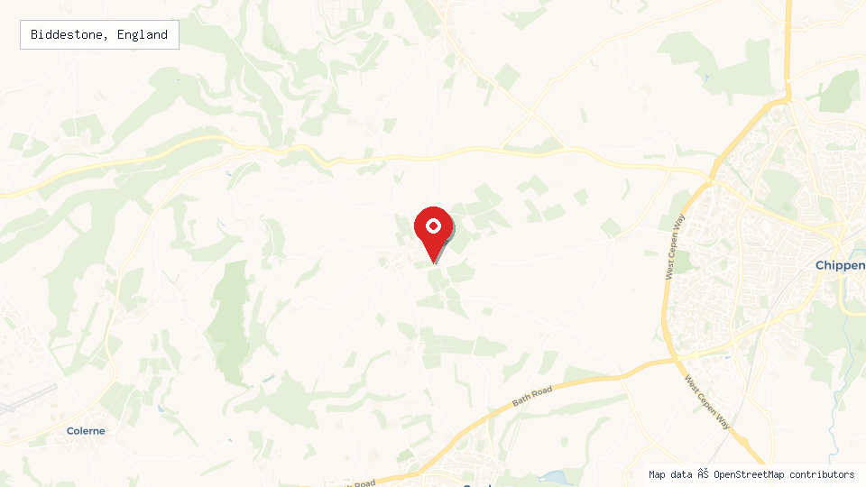 Street map of Biddestone, England with location pin