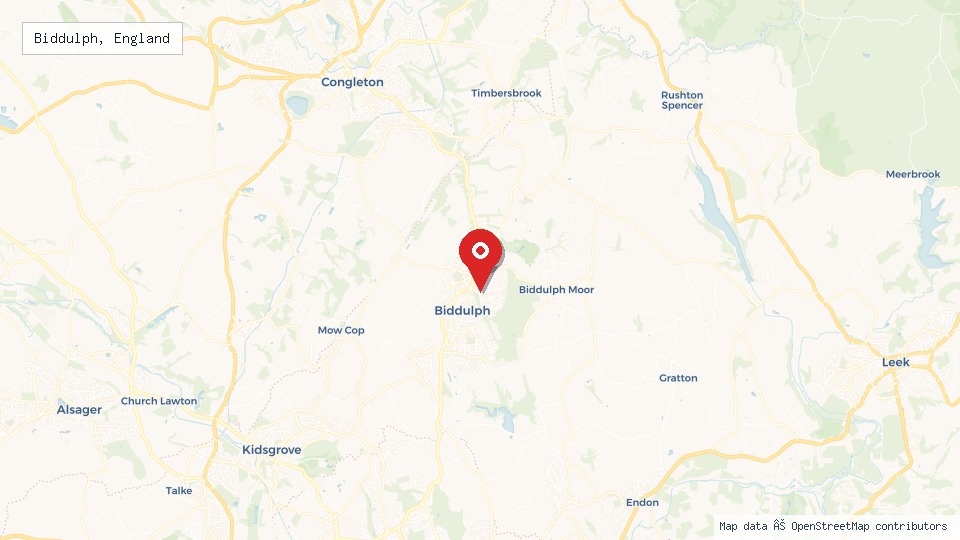 Street map of Biddulph, England with location pin