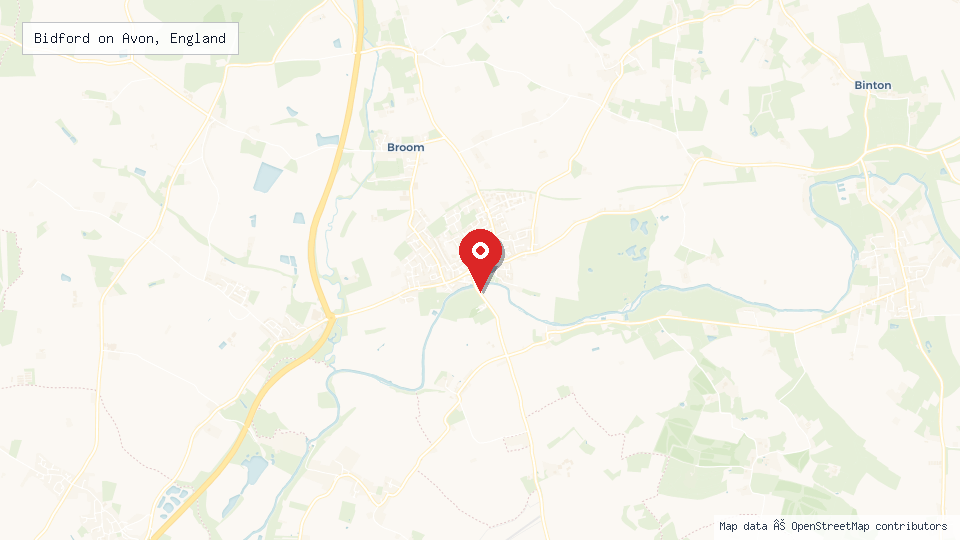 Street map of Bidford on Avon, England with location pin