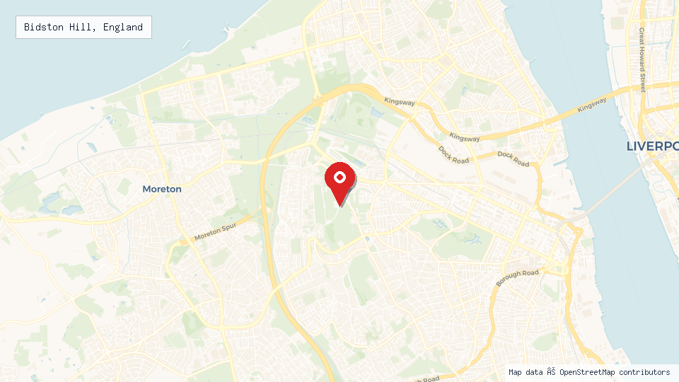 Street map of Bidston Hill, England with location pin