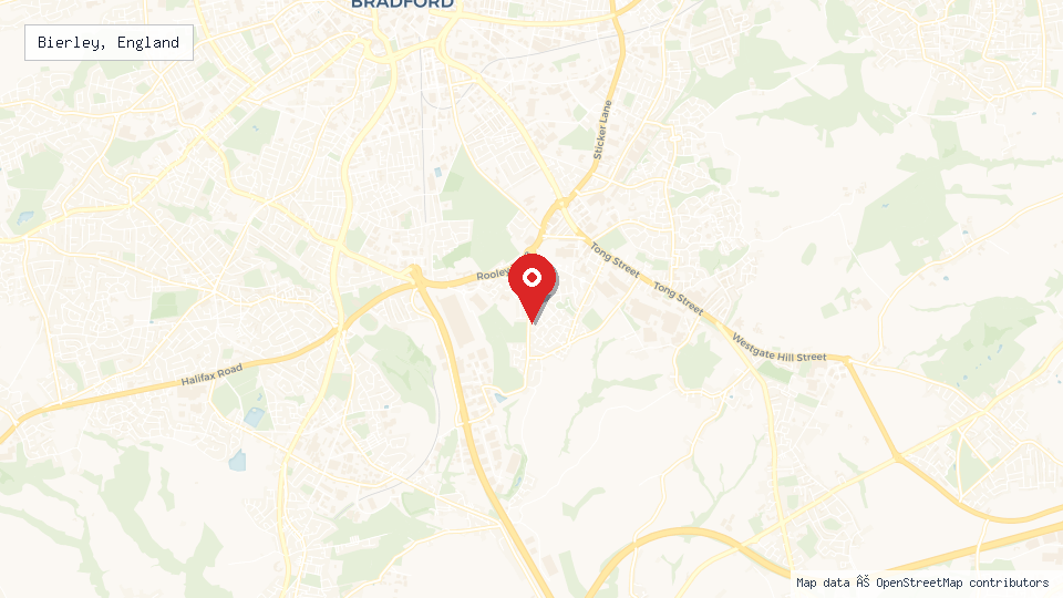 Street map of Bierley, England with location pin