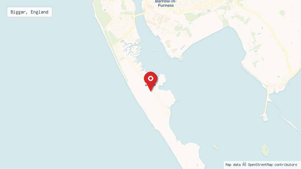 Street map of Biggar, England with location pin