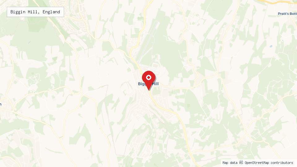 Street map of Biggin Hill, England with location pin