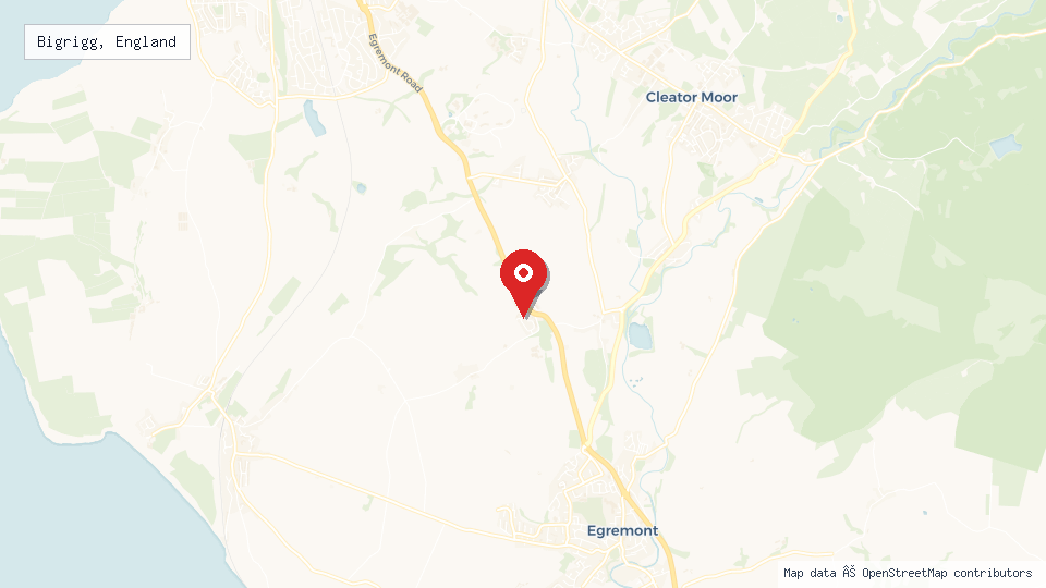 Street map of Bigrigg, England with location pin