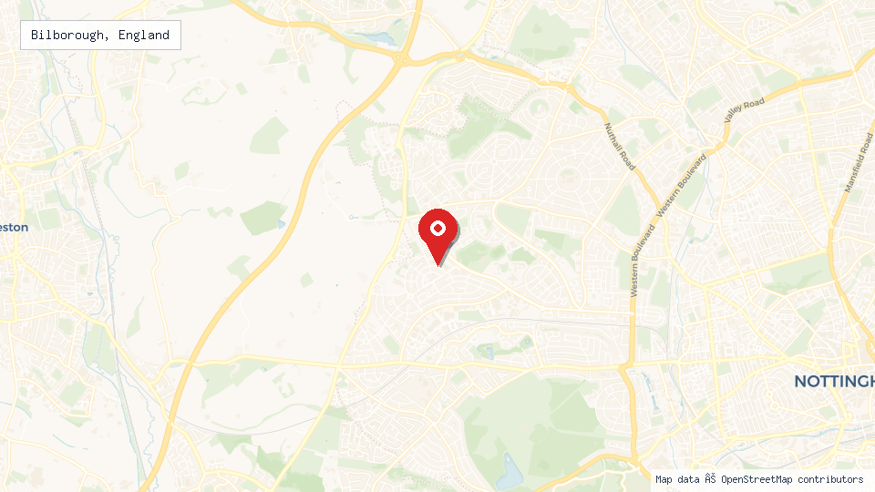 Street map of Bilborough, England with location pin