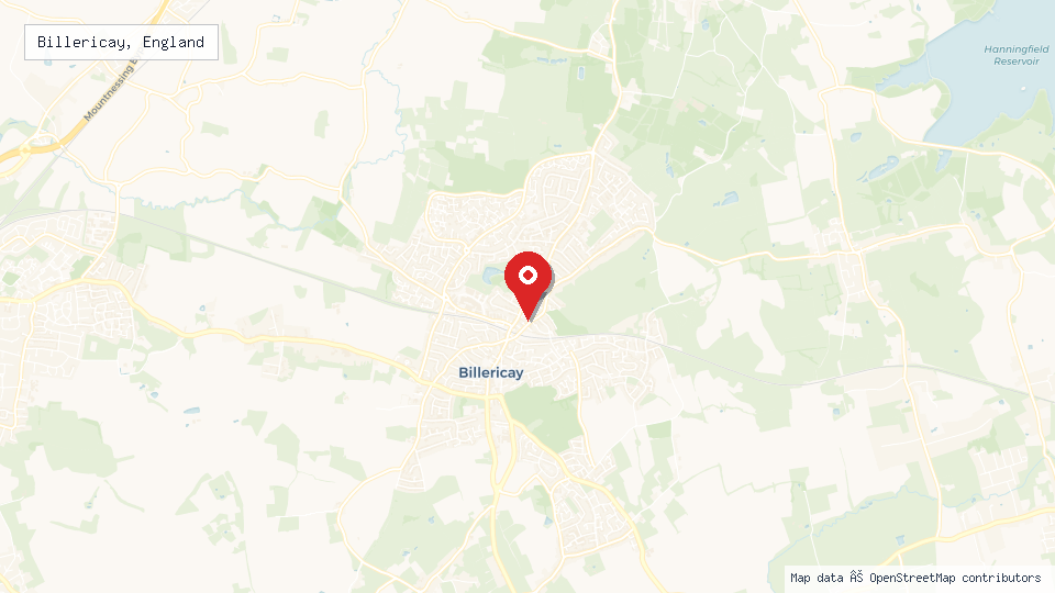 Street map of Billericay, England with location pin