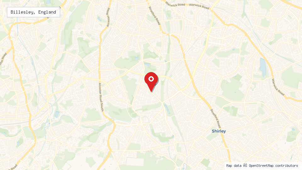 Street map of Billesley, England with location pin