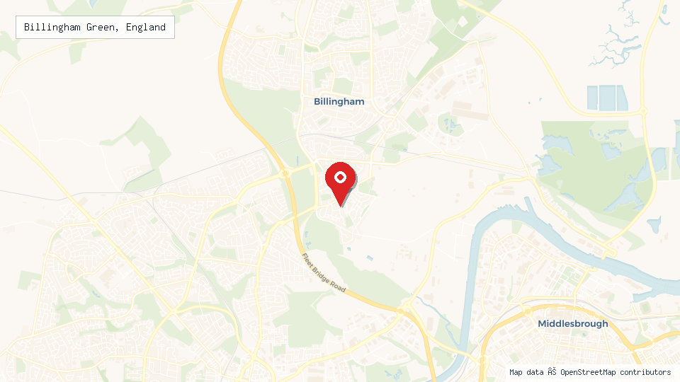 Street map of Billingham Green, England with location pin