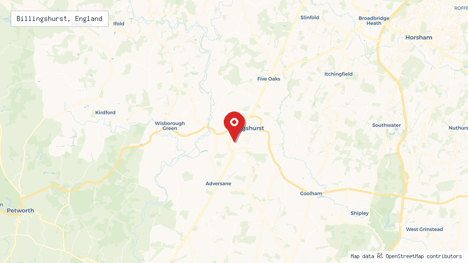 Street map of Billingshurst, England with location pin