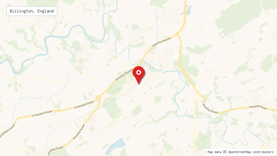 Street map of Billington, England with location pin
