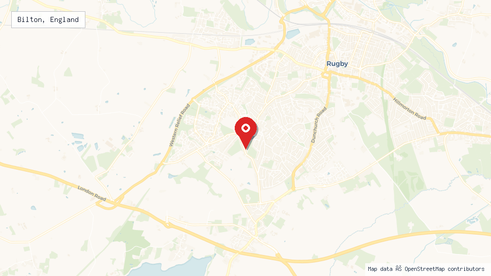 Street map of Bilton, England with location pin