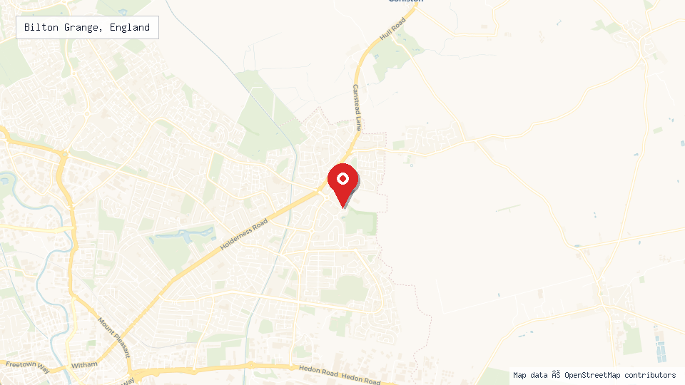 Street map of Bilton Grange, England with location pin