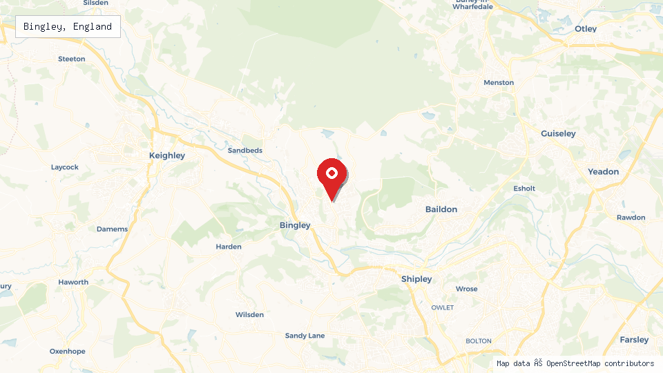 Street map of Bingley, England with location pin