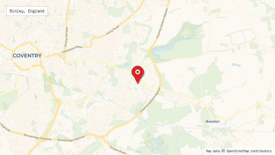 Street map of Binley, England with location pin
