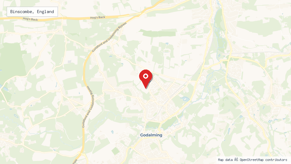Street map of Binscombe, England with location pin