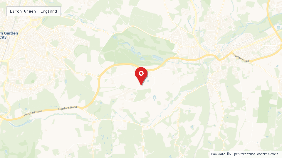 Street map of Birch Green, England with location pin
