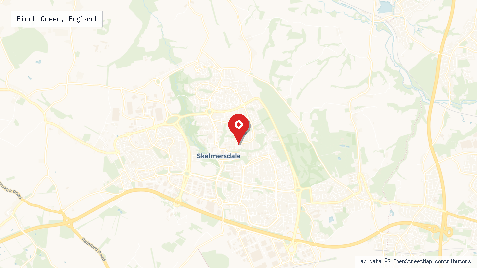 Street map of Birch Green, England with location pin