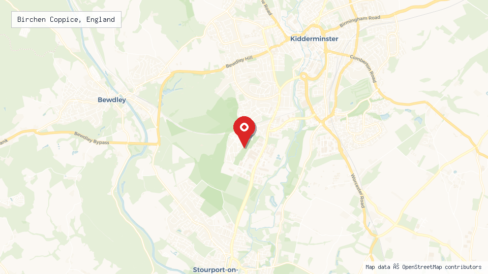 Street map of Birchen Coppice, England with location pin
