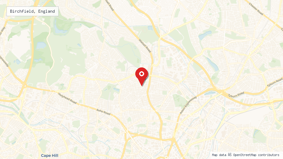 Street map of Birchfield, England with location pin
