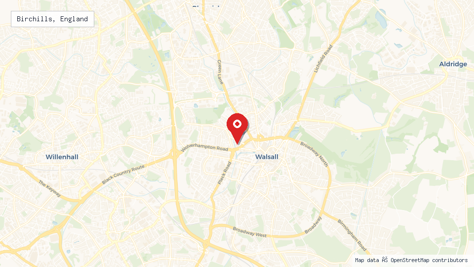 Street map of Birchills, England with location pin
