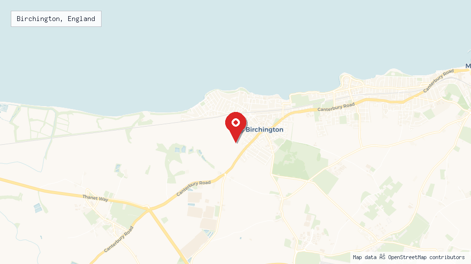 Street map of Birchington, England with location pin