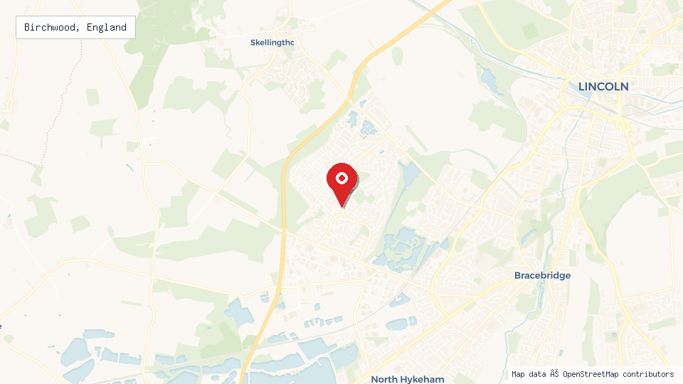 Street map of Birchwood, England with location pin