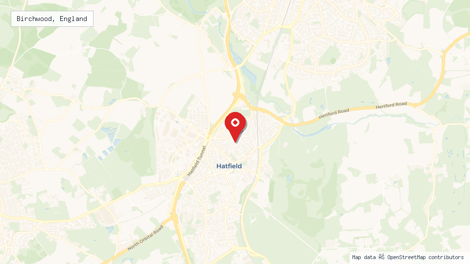 Street map of Birchwood, England with location pin