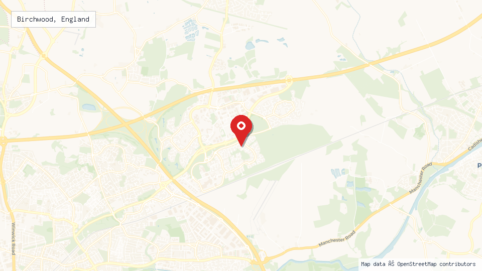 Street map of Birchwood, England with location pin