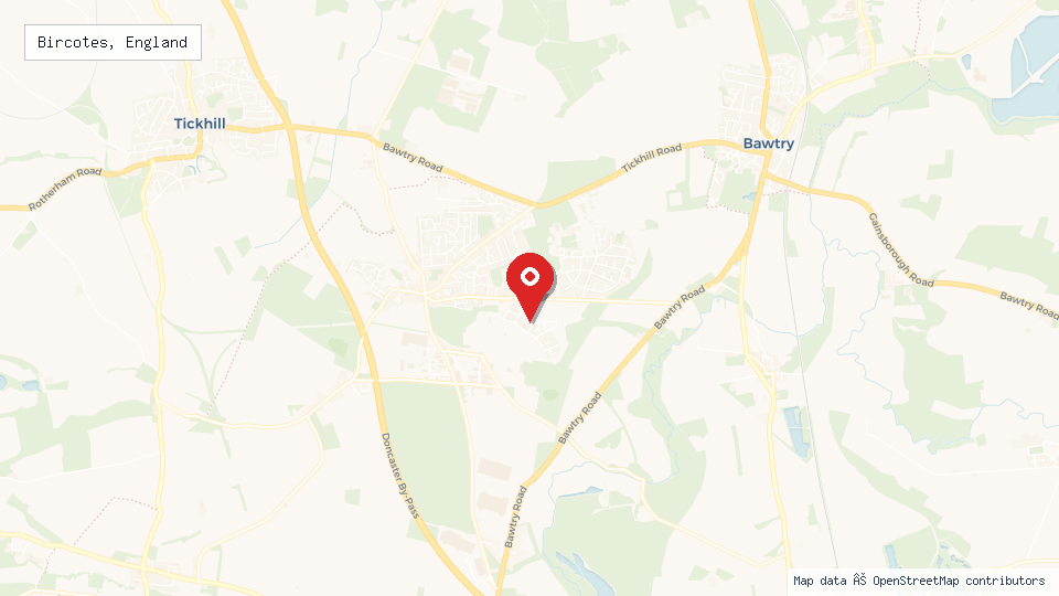 Street map of Bircotes, England with location pin