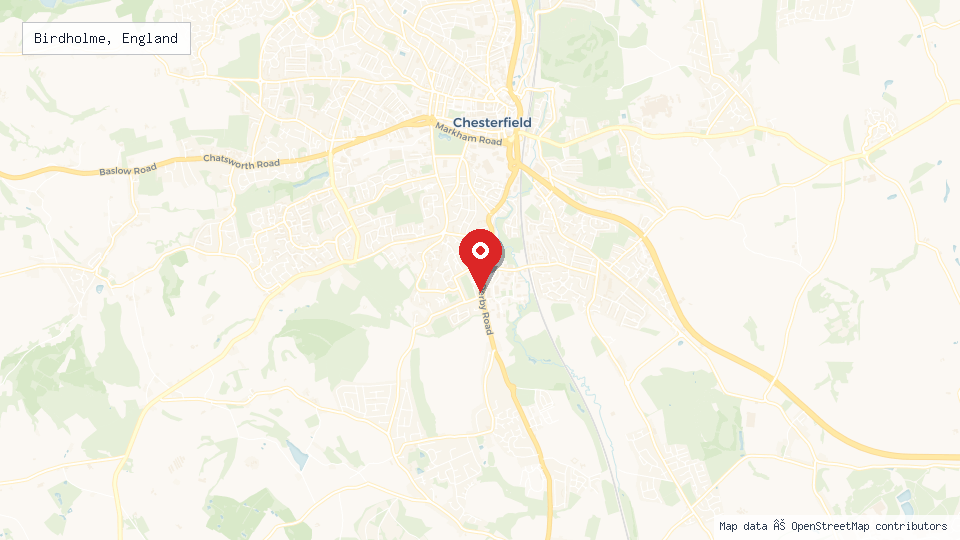 Street map of Birdholme, England with location pin
