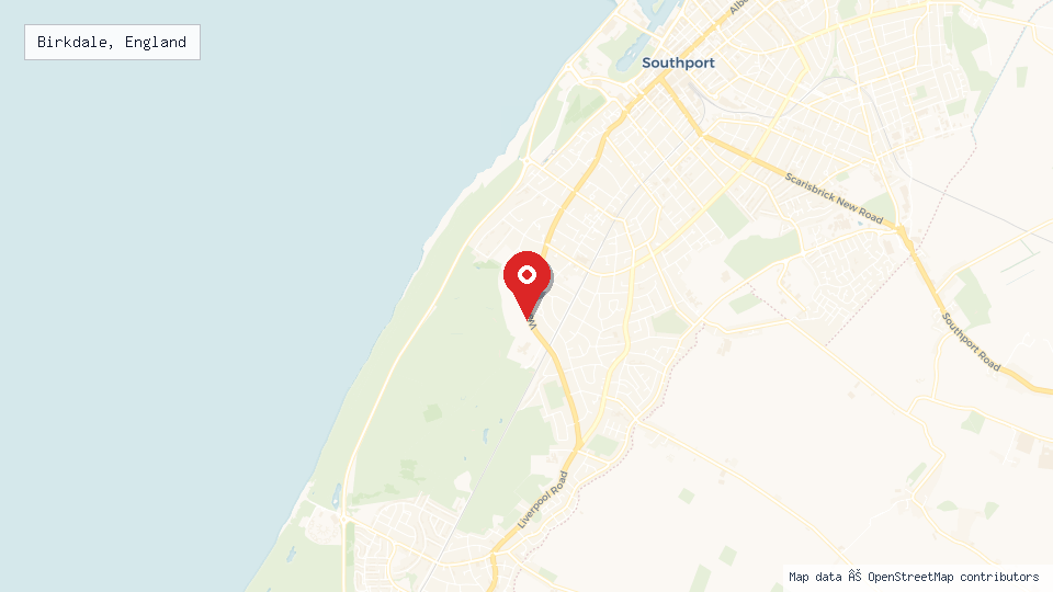 Street map of Birkdale, England with location pin
