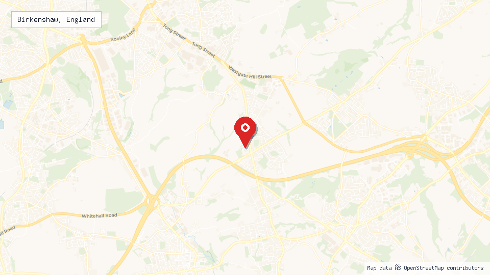 Street map of Birkenshaw, England with location pin