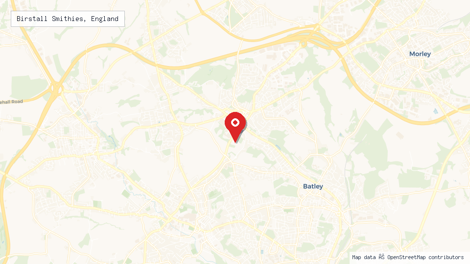 Street map of Birstall Smithies, England with location pin