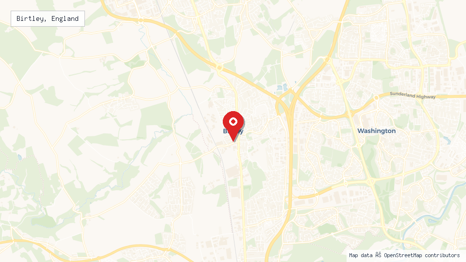Street map of Birtley, England with location pin
