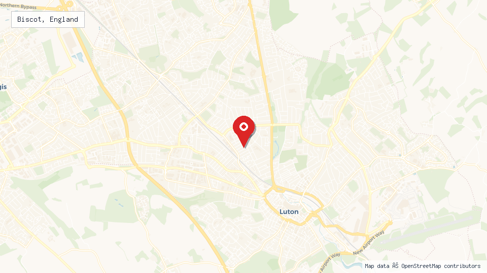 Street map of Biscot, England with location pin