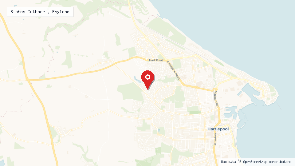 Street map of Bishop Cuthbert, England with location pin