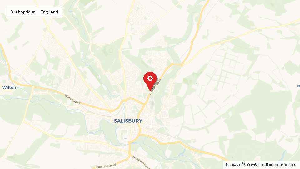 Street map of Bishopdown, England with location pin