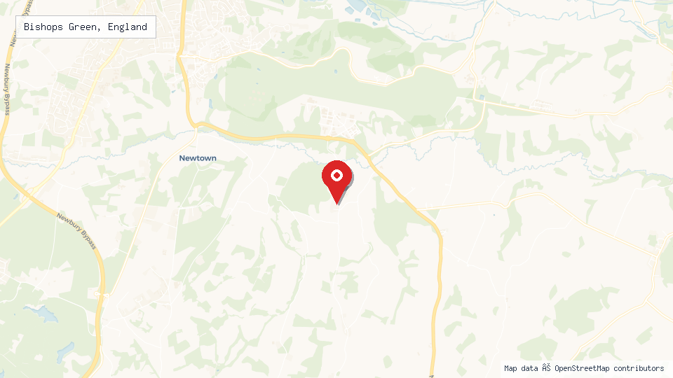 Street map of Bishops Green, England with location pin