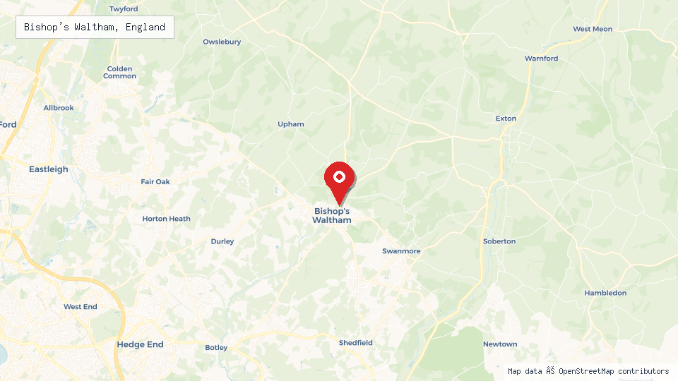 Street map of Bishop's Waltham, England with location pin