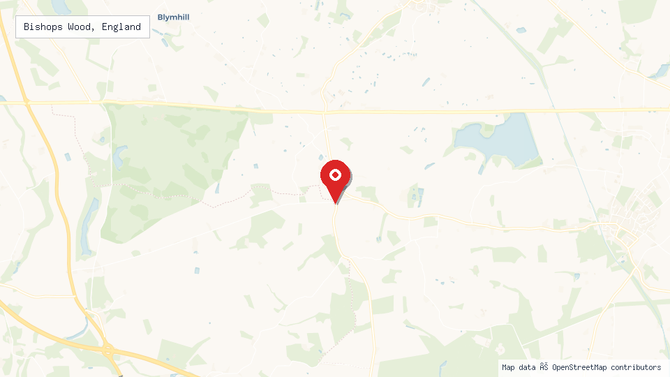 Street map of Bishops Wood, England with location pin