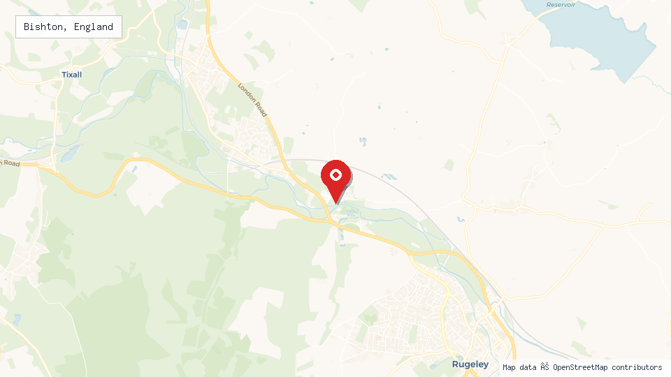 Street map of Bishton, England with location pin