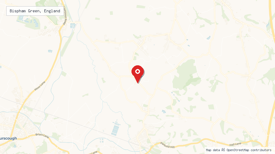 Street map of Bispham Green, England with location pin