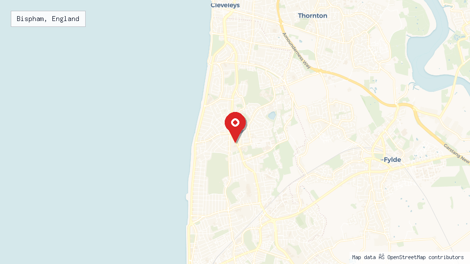 Street map of Bispham, England with location pin